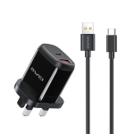 awei PD1 20W PD Type-C + QC 3.0 USB Interface Fast Charging Travel Charger with Data Cable, UK Plug