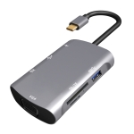V217E 7 In 1 Type C / USB-C to PD + HDMI + VGA + USB3.0 + UB2.0 + SD / TF Multi-function Type-C / USB-C HUB Docking Station