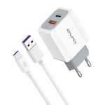 awei PD4 20W PD Type-C + QC 3.0 USB Interface Fast Charging Travel Charger with Data Cable, EU Plug