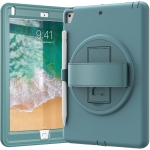 360 Degree Rotation PC+TPU Protective Cover with Holder & Hand Strap & Pen Slot For Apple iPad 9.7 (2018)(Emerald Blue)