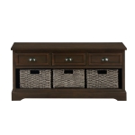 [US Warehouse] Wood Storage Bench with 3 Drawers & 3 Woven Baskets (Coffee)