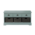 [US Warehouse] Wood Storage Bench with 3 Drawers & 3 Woven Baskets (Green)