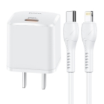 hoco NC1 PD 20W Single Port Travel Charger Power Adapter with Tyep-C / USB-C to 8 Pin Charging Cable, CN Plug (White)