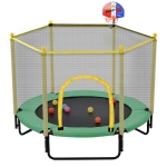 [US Warehouse] Mini Toddler Trampolines with Safety Enclosure Net & Basketball Hoop, Size: 5FT (Green)