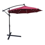 [US Warehouse] Outdoor Patio Umbrella with Solar Powered LED Lighted illumination & Crank & Cross Base, Size: 10Ft (Red Wine)
