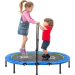 [US Warehouse] Parent-Child Twin Trampoline with Adjustable Handrail & Safety Cover, Size: 55x36x39.4-47.2 inch (Blue)