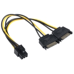 2 x SATA 15 Pin Male to Graphics Card PCI-e PCIE 6 Pin Female Video Card Power Supply Cable