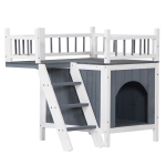 [US Warehouse] Pet Wooden Cat House Living House Kennel with Balcony,Size: 73x53x66cm