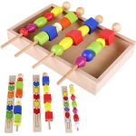 ZC021 Children Wooden Puzzle Beaded Box Toy Color Shape Cognition Montessori Teaching Aids