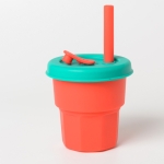 Children Silicone Straw Cups Drop And High Temperature Resistant Water Cups Red Cup + Green Cover(400ml)