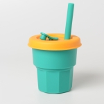 Children Silicone Straw Cups Drop And High Temperature Resistant Water Cups Green Cup + Yellow Cover(400ml)