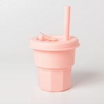 Children Silicone Straw Cups Drop And High Temperature Resistant Water Cups Pink(400ml)