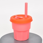 Children Silicone Straw Cups Drop And High Temperature Resistant Water Cups Cherry Blossom Pink Cup + Orange Cover(400ml)