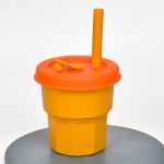 Children Silicone Straw Cups Drop And High Temperature Resistant Water Cups Ginger Cup + Orange Cover(400ml)