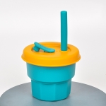 Children Silicone Straw Cups Drop And High Temperature Resistant Water Cups Olive Green Cup + Turmeric Cover(300ml)