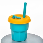 Children Silicone Straw Cups Drop And High Temperature Resistant Water Cups Olive Green Cup + Turmeric Cover(400ml)