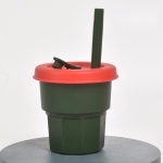 Children Silicone Straw Cups Drop And High Temperature Resistant Water Cups Ink Green Cup + Dark Red Cover(400ml)