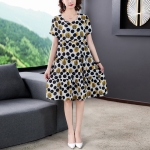 Cotton Silk Floral Skirt Short Sleeve Loose Dress (M)