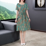Ladies Loose And Thin Retro Art Dress (Color:Green Size:S)