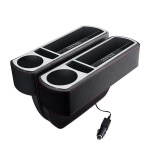 Car Multi-functional Wireless Fast Charge Console PU Leather Box Cup Holder Seat Gap Side Storage Box (Black)
