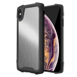 Stainless Steel Metal PC Back Cover + TPU Heavy Duty Armor Shockproof Case For iPhone X / XS(Brush Silver)