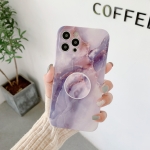 Agate Marble Pattern Protective Case With Holder For iPhone 12 Pro(Purple)