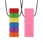 2 PCS Silicone Baby Building Block Teether Autistic Children Molar Stick, Colour: Pink