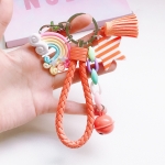 4 PCS Cute Soft Clay Rainbow Keychain Student Schoolbag Lollipop Pendant, Colour: Orange Rope Rainbow