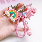 4 PCS Cute Soft Clay Rainbow Keychain Student Schoolbag Lollipop Pendant, Colour: Pink Rope Cloud