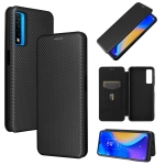 For TCL 20S Carbon Fiber Texture Magnetic Horizontal Flip TPU + PC + PU Leather Case with Card Slot(Black)