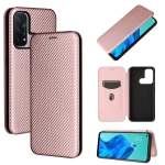 For OPPO Reno 5A(Japan version) Carbon Fiber Texture Magnetic Horizontal Flip TPU + PC + PU Leather Case with Card Slot(Pink)