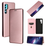 For TCL 20 Pro 5G Carbon Fiber Texture Magnetic Horizontal Flip TPU + PC + PU Leather Case with Card Slot(Pink)