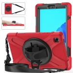 For Samsung Galaxy Tab A7 Lite T220 / T225 Silicone + PC Protective Case with Holder & Shoulder Strap(Red)