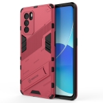For OPPO Reno6 Pro 5G Punk Armor 2 in 1 PC + TPU Shockproof Case with Invisible Holder(Light Red)