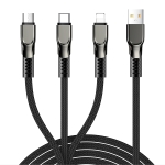 JOYROOM S-1335K4 1.3m 3.5A 3 in 1 USB to 8 Pin + USB-C / Type-C + Micro USB Remarkable Series Nylon Braid Charging Data Cable(Black)