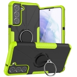 For Samsung Galaxy S21 FE Machine Armor Bear Shockproof PC + TPU Protective Case with Ring Holder(Green)