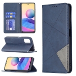 For Xiaomi Poco M3 Pro / Redmi Note 10 5G Rhombus Texture Horizontal Flip Magnetic Leather Case with Holder & Card Slots(Blue)