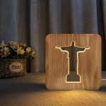 FS-T1971W 2.5W Jesus Pastor Table Lamp USB Solid Wood Hollow Night Light(Warm White Light)
