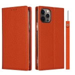 Litchi Texture Horizontal Flip Top Layer Cowhide Leather Case with Holder & Card Slots & Wallet & Strap & Wire Winder For iPhone 12 Pro Max(Orange)