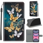 Voltage Colored Drawing Magnetic Clasp Horizontal Flip PU Leather Case with Holder & Card Slots For iPhone 12 mini(C20 Gold Silver Flying Butterflies)