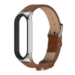 For Xiaomi Mi Band 6 / 5 / 4 / 3 CS Microfiber Leather Replacement Watchband(Brown + Silver)