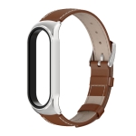For Xiaomi Mi Band 6 / 5 / 4 / 3 CS First Layer Cowhide Replacement Watchband(Brown + Silver)