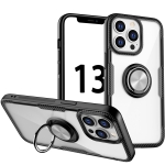 Shockproof Transparent TPU + Acrylic Protective Case with Ring Holder For iPhone 13 Pro(Silver Black)