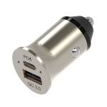 PD USB-C / Type-C + QC3.0 USB Fast Charging Car Charger with Dual LED Indicator