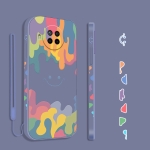For Xiaomi Redmi Note 9 Pro Cube Painted Smiley Straight Side Liquid Silicone Shockproof Case with Hand Strap(Grey)