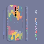 For Xiaomi Redmi Note 8 Pro Cube Painted Smiley Straight Side Liquid Silicone Shockproof Case with Hand Strap(Grey)