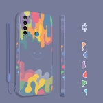 For Xiaomi Redmi Note 8 Cube Painted Smiley Straight Side Liquid Silicone Shockproof Case with Hand Strap(Grey)