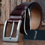 COWATHER XF004 Men Two-Layer Cowhide Business Casual Pin Buckle Belt,Length:, Length (cm): 105cm(Silver Buckle Coffee Color)