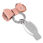 Bow Knot Shape Metal + Leather + Diamond Car Keychain (Pink)