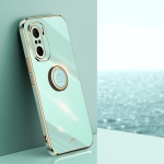 For Xiaomi Redmi K40 XINLI Straight 6D Plating Gold Edge TPU Shockproof Case with Ring Holder(Mint Green)